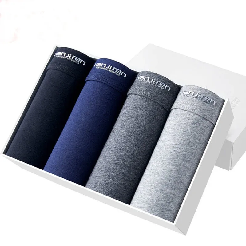 4Pcs/lot Men's Underwear Sexy Boxer Shorts Cotton Panties Man Solid Underpants Male Soft U Convex Lingerie Plus Size L-6XL