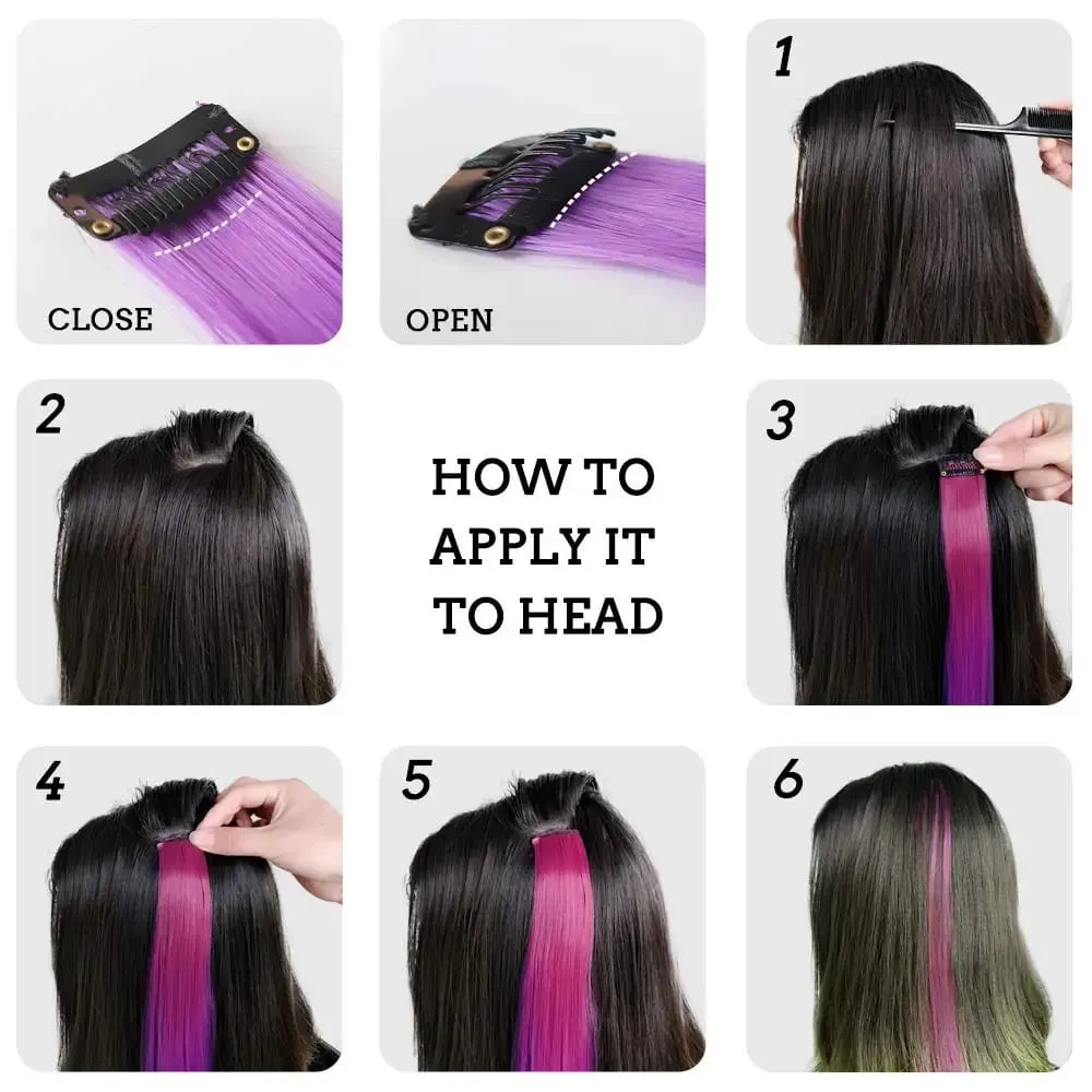 Synthetic 10 PC Hair Extensions Red and Blue Clip in SOlldag Colored Party Highlights Straight Hairpiece for Kids Girls Women
