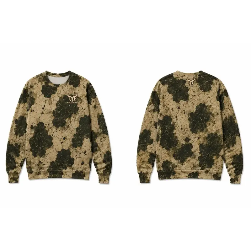 Vintage Western-inspired Fossil-print Cow Pattern Sweatshirt Men's All Over Print Crew Neck Pullover Unisex Casual Streetwear