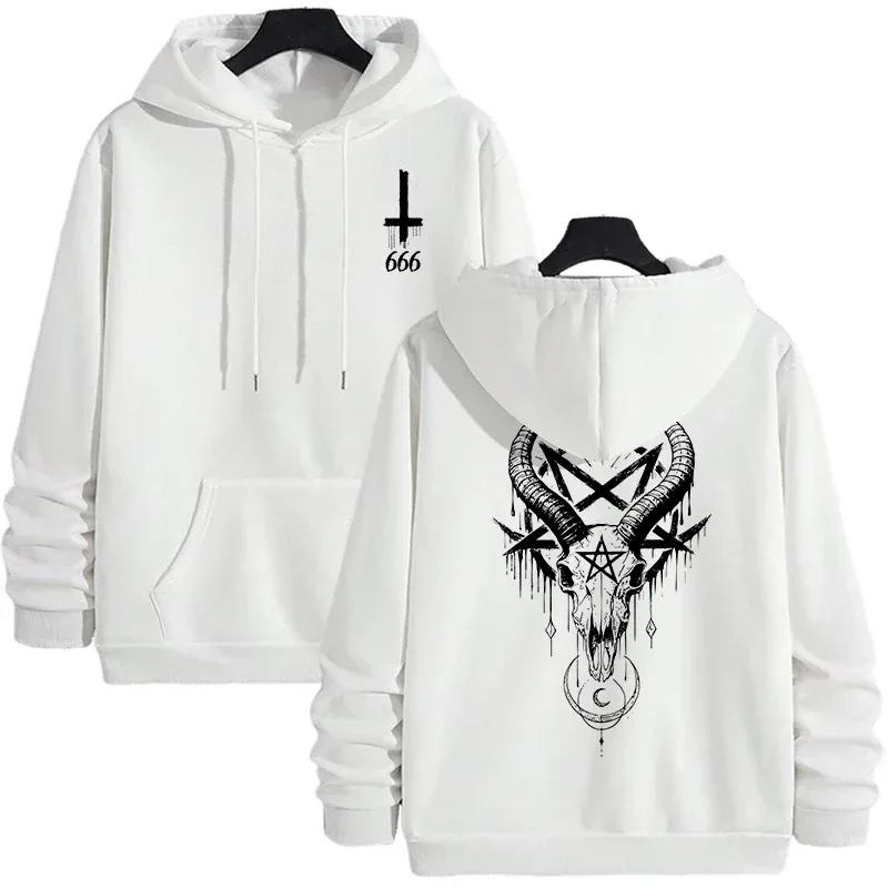 Autumn Winter Male Top Casual Pullover 666 & Inverted Cross Men's Gothic Hoodies Demonic Horror Face Print Sweatshirt Streetwear