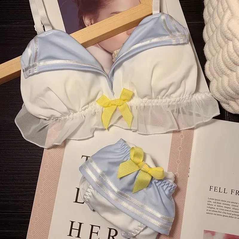 Underwear women set Navy cute core women's bra underpant sets bow sailor suit Lolita cosplay women's sexy girl set Lingerie set