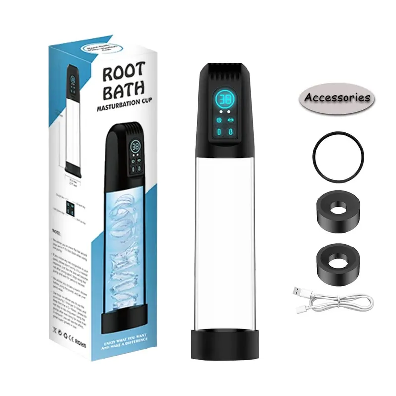 Waterproof Powerful Suction Male Electric Vacuum Penis Pump Masturbator Penis Enlargement Extension Adult Sex Toy for Men