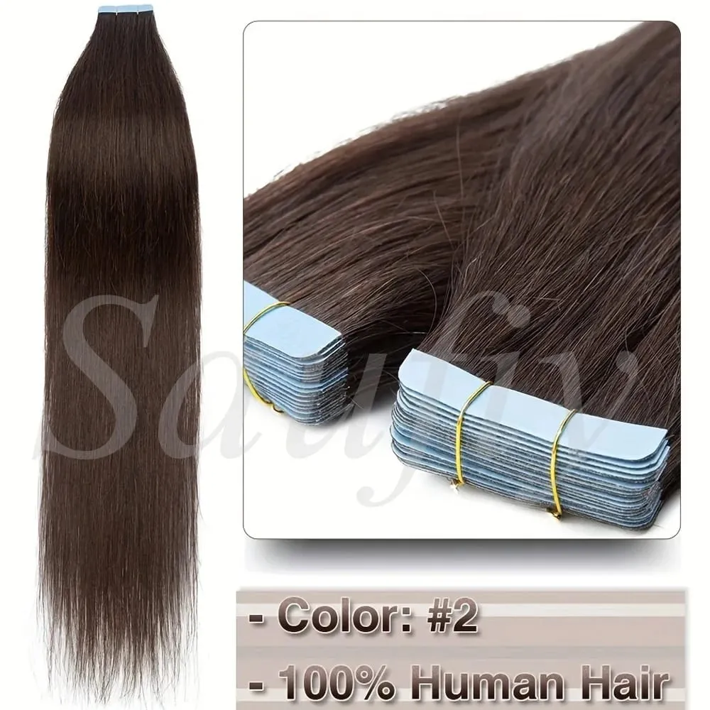 Blonde gerade Tape-In-Haarverlängerungen, Echthaar, 20 Stück/Packung, gerade, natürliches Schwarz, Blond, Braun, Tape-In-Haarverlängerungen, 12–20 Zoll, nahtlose doppelseitige Hauteinschlag-Tape-In-Haarverlängerungen für Frauen