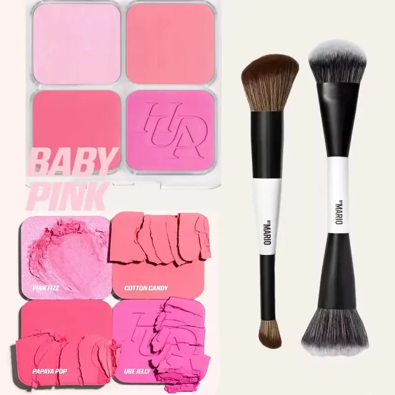 Mario Brush Set and 4-in-1 Glow Blush Blush Filter Flush Eye Check Blush Palette Matte Shimmer Long Lasting Women Daily Cosmetic