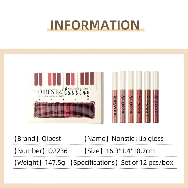 12 Colors Matte Lip Gloss Set Waterproof Lasting Liquid Lipstick Velvet Nude Red Lipgloss Tint Nourish Non Stick Lipstick