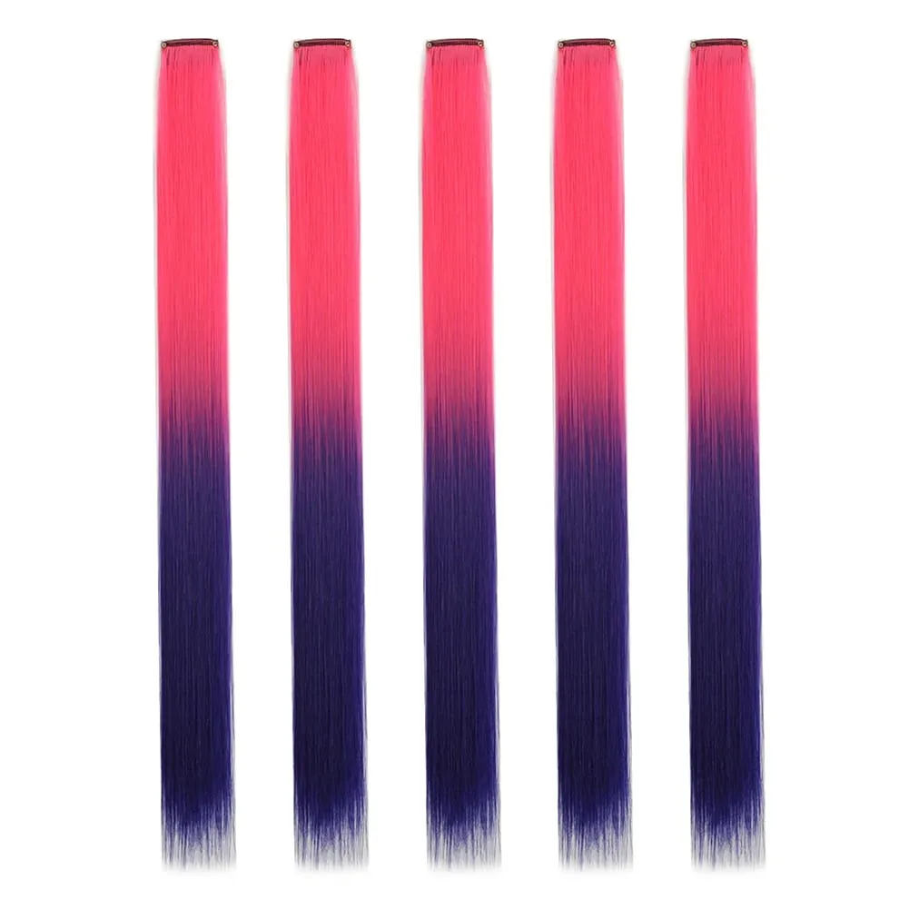 5PCS/set Clip in Hair Extensions Synthetic Hairpieces Colored Party Highlights for Girls 18 inches Multi-colors Straight Hair