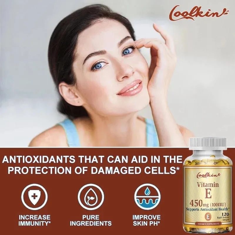 Natural Vitamin E Capsules - Brightens Skin Tightens Skin Reduce Wrinkles Anti-aging Antioxidant Supports Immune