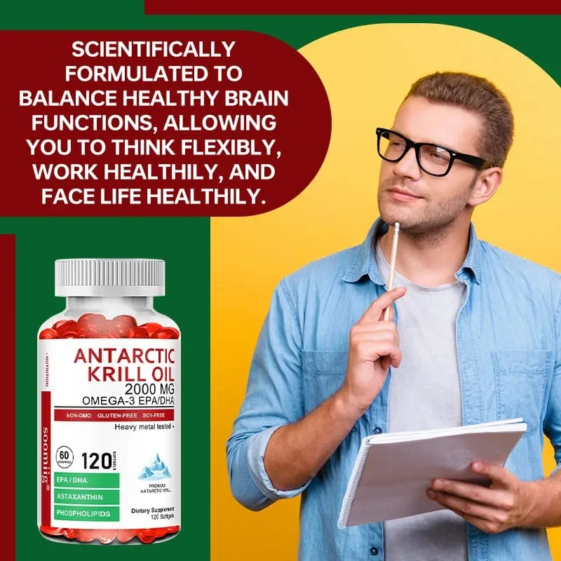 Antarctic Krill Oil 0000 mg + Astaxanthin Contains Omega-3 EPA DHA Supports Heart Brain Health Balances Blood Sugar