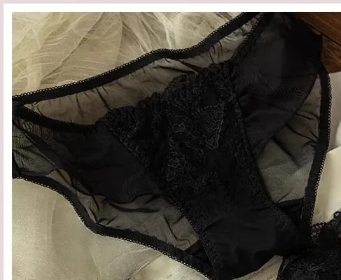French Lace Lingerie Set Women Wirefree Minimizer Support Summer Ultra Thin Bra Large Chest Petite Look Bunny Ears