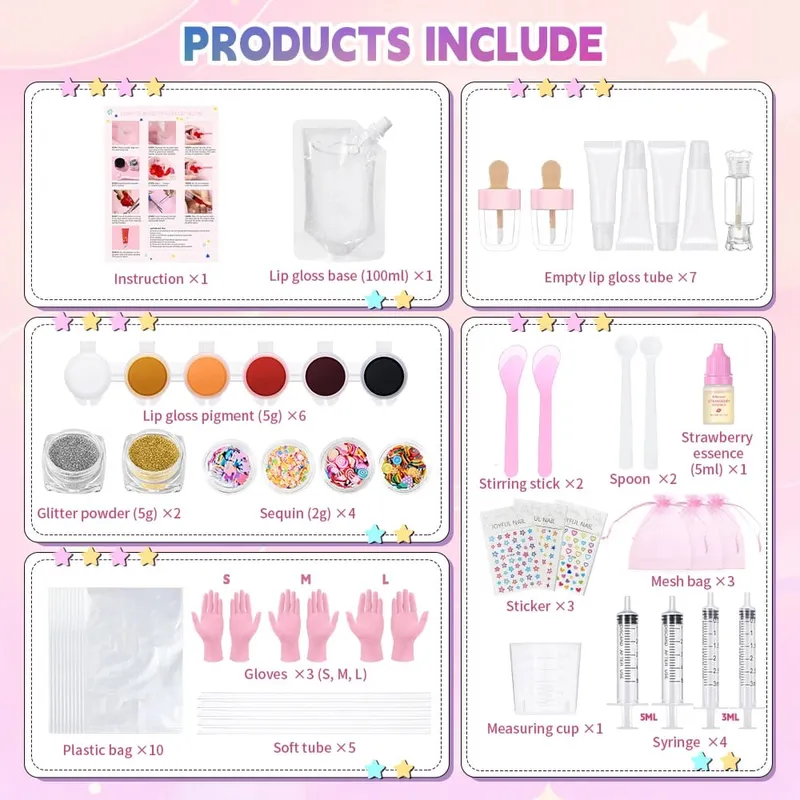 Lip Gloss Base Set for Kids Gifts Lip Gloss Making Kit Diy Lip Gloss Kit Moisturizing Nourish Lip Gloss Pack Set Cosmetics
