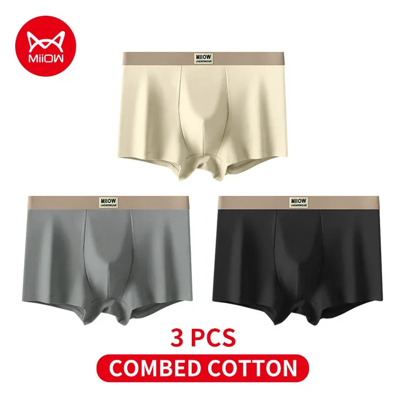 MiiOW 3Pcs Organic Cotton Men Underwear Boxer Shorts Antibacterial Seamless Underpants Male Panties Gift For Men Boxershorts New