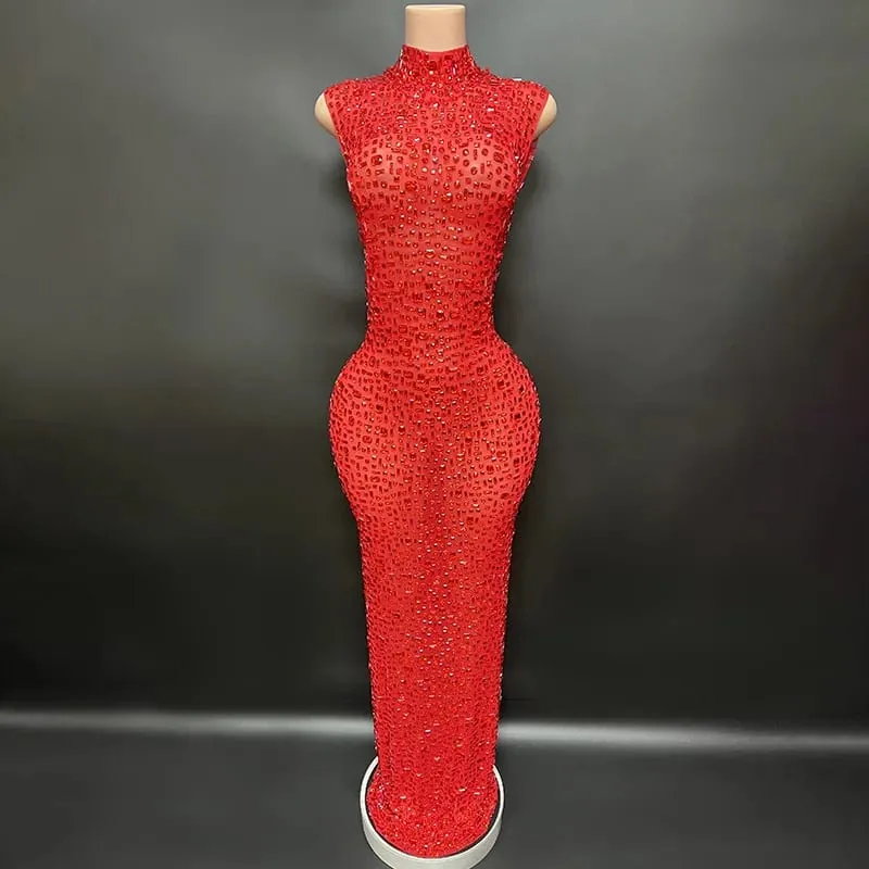 Elegantní luxusní křišťálové společenské šaty Slavnostní narozeninové šaty Nevěsta Diamantové dlouhé plesové šaty Matka Slavnostní slavnostní šaty