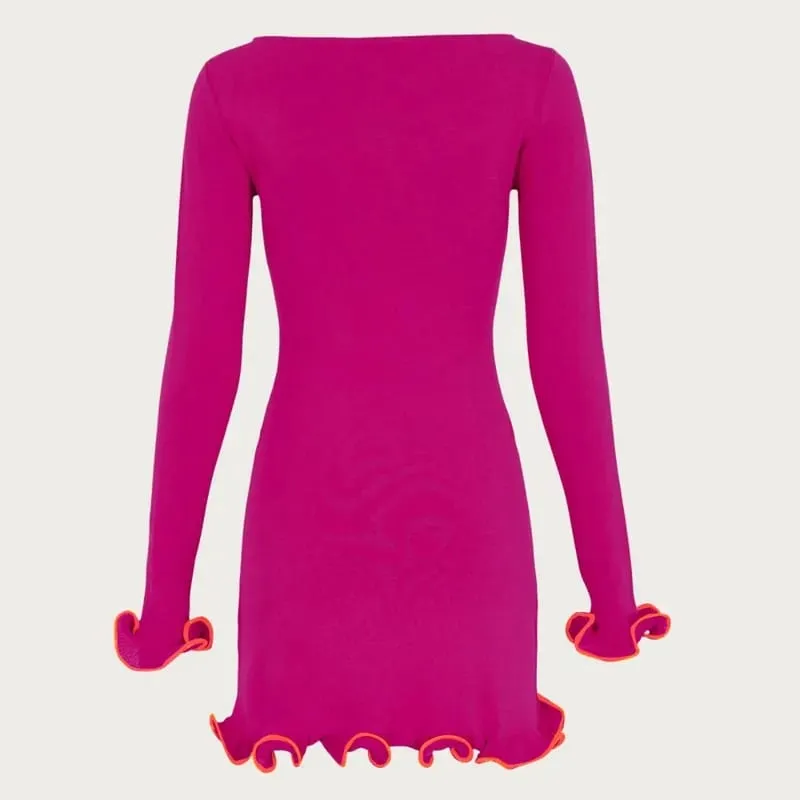 Talenza Knitted Contrast Slim Fit Mini Dress Women's Autumn New Knitted Sweater Dress Fashionable Long Sleeve Knitted Mini Dress — image 12