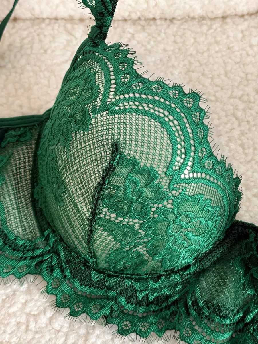 مثير خمر الأخضر رمش الدانتيل مجموعة الملابس الداخلية السيدات بقماش شفاف Underwire البرازيلي ثونغ نوم 2 قطعة S-XL