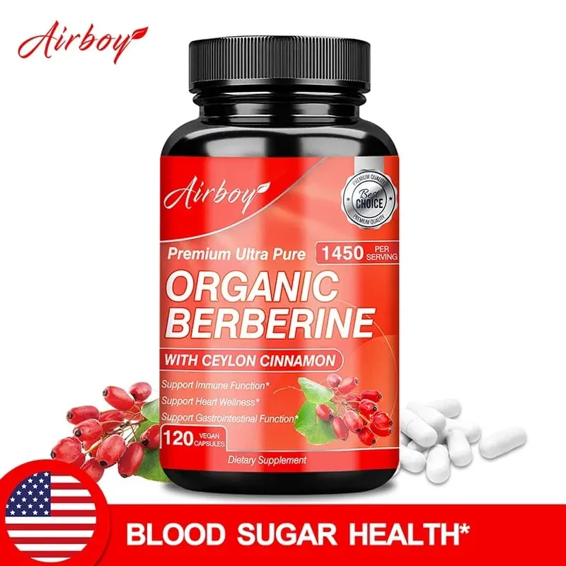 Berberine Capsules - with Ceylon Cinnamon - Blood Sugar Balance Cardiovascular Health Aid Digestion Promote MetabolismSupplem
