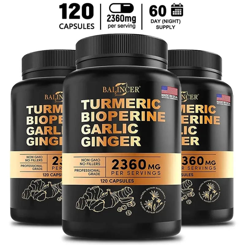 Turmeric Curcumin Capsules - Ginger Garlic & Black Pepper Natural Antioxidant for Joint Mobility Digestive & Immune Wellness
