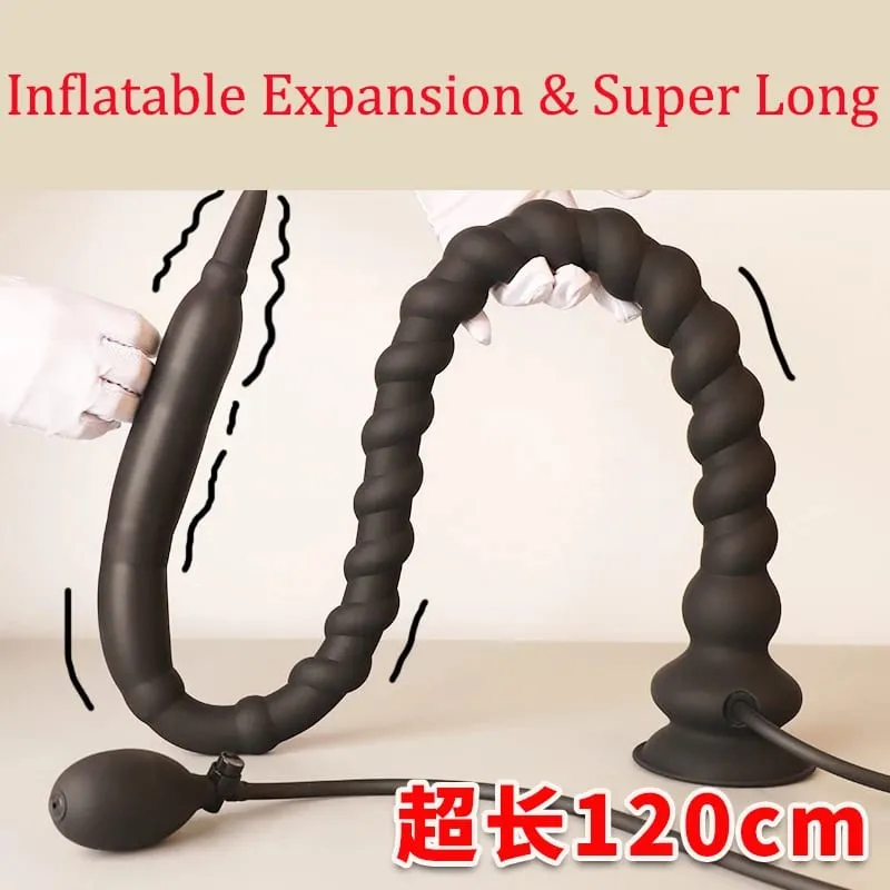 Inflatable Whip Butt Plug Prostate Massager Long Anal Plug Deep Penetration Anal Vaginal Expansion Pump Sex Toys For Men Women