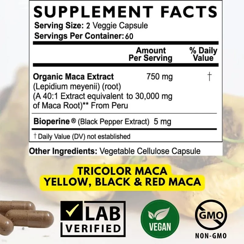 Maximum Strength Black Maca Root - 30 000 Mg - Gelatin Maca Root Extract From Peru
