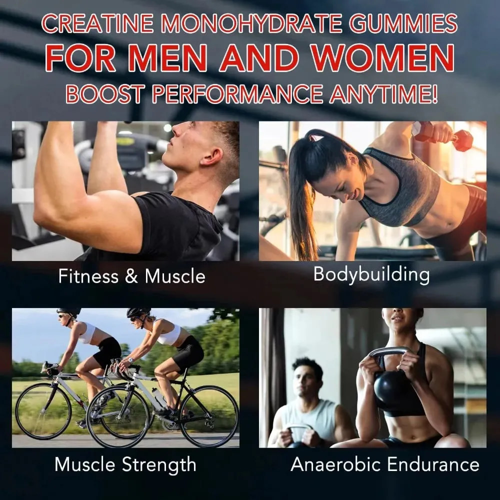 Creatine Monohydrate Gummies 5000mg for Muscle Strength Recovery & Pre-Workout Energy Boost Sugar-Free Vegan Strawberry 120 Ct