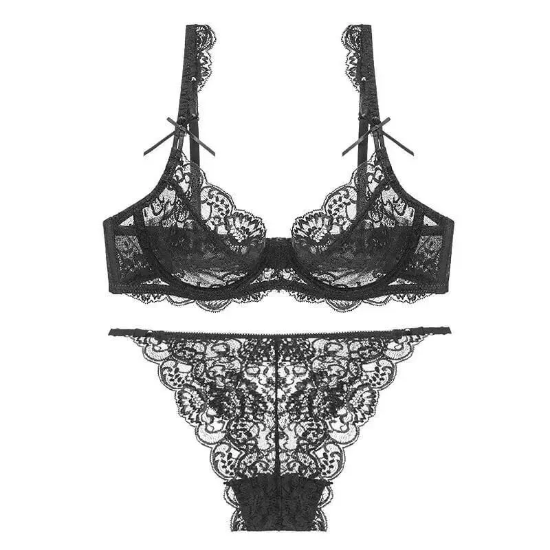 French Romance Lace Bralette Push Up Bra Ultra Thin Non Padded Wirefree Unlined Big Bust Minimizer Lingerie Set BANERDANNI S-XL
