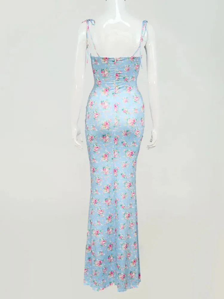 Josiaoprah Sexy V-Neck Long Maxi Dress Elegant Vintage Floral Printed Party Dress Spring Summer Holiday Style Dresses Vestido