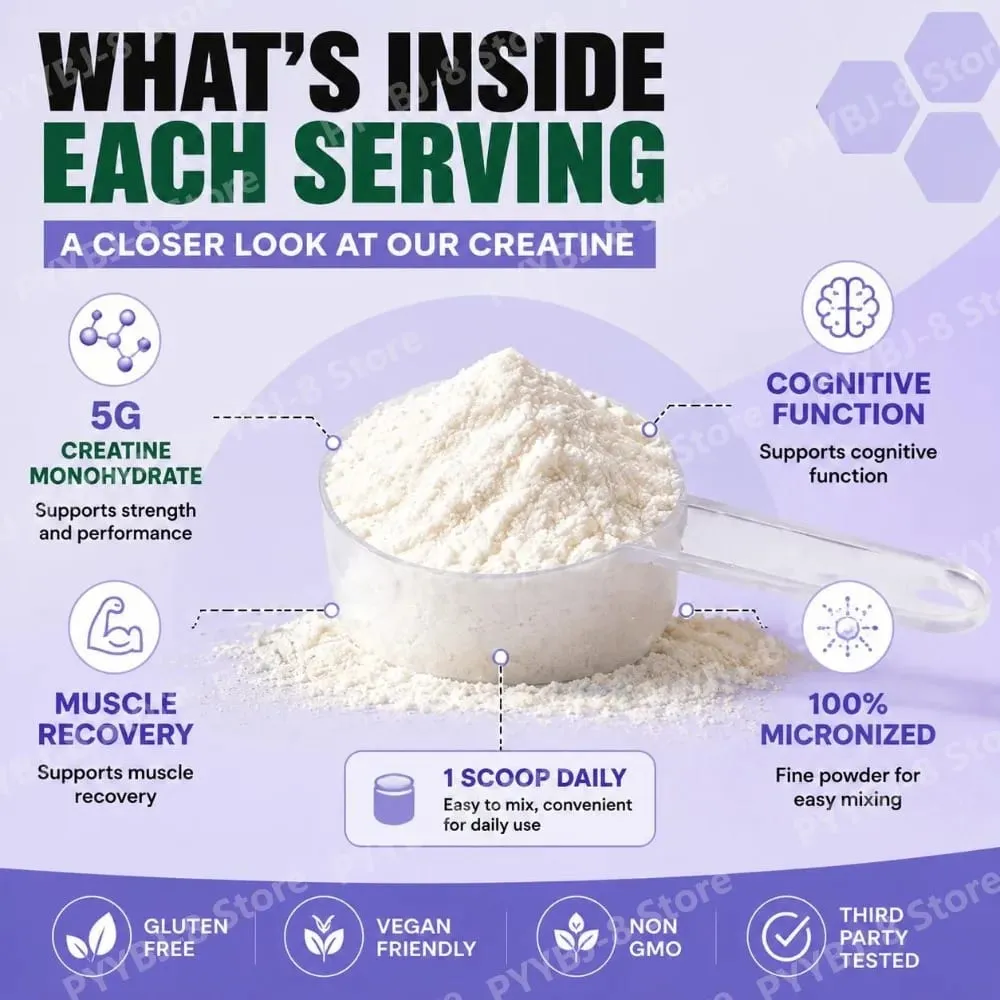 Creatine Monohydrate Powder 100% Micronized Improves Strength Supports Muscle Recovery and Cognitive Function 206g 40 Servings — image 7