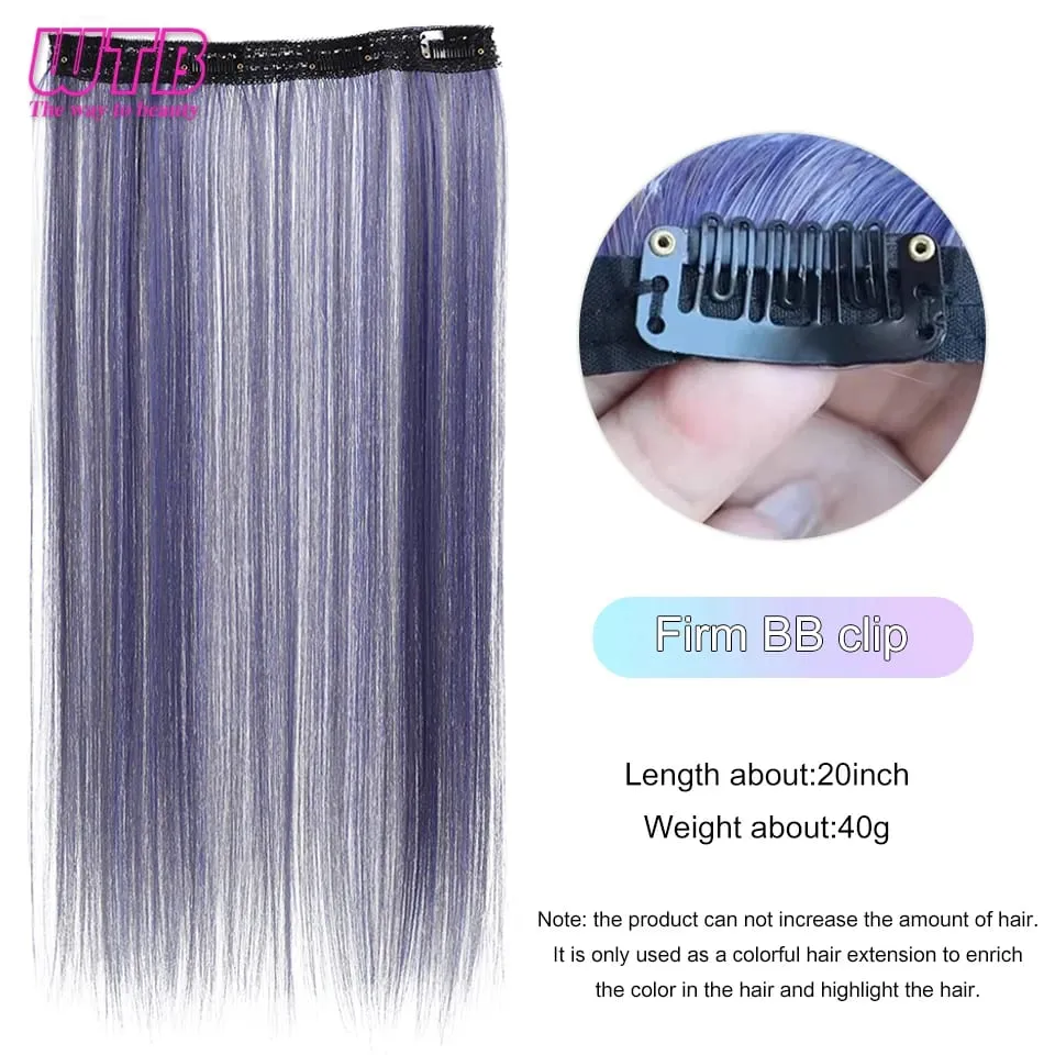 Synthetic Long Straight Clip In One Piece Hair Extension 4 Clips Inner Layer Hidden Hair Color Hair Piece Color Wig