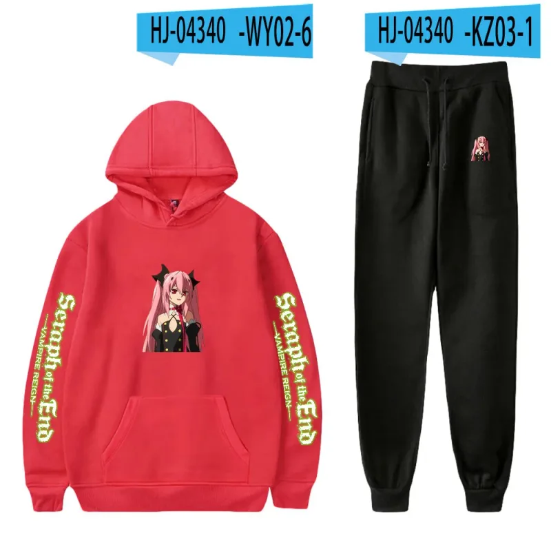 Harajuku confortável serafim do fim impressão moletom moletom terno hoodies + calças terno meninos/meninas 2 peça conjunto roupas