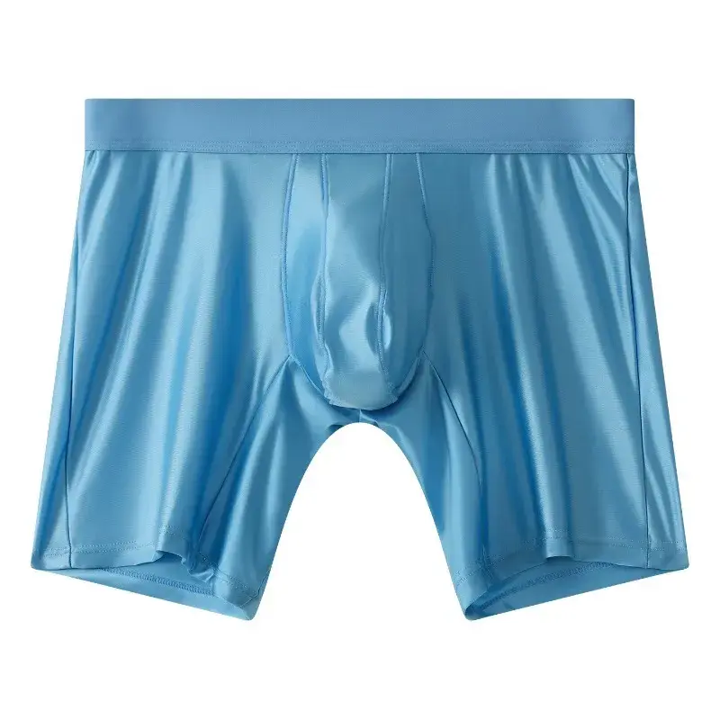 Bright Silky Smooth Underwear Men Stretch Satin Seamless Long Leg Boxer Shorts Bugle Pouch Sport Underpant Club Party Lingerie
