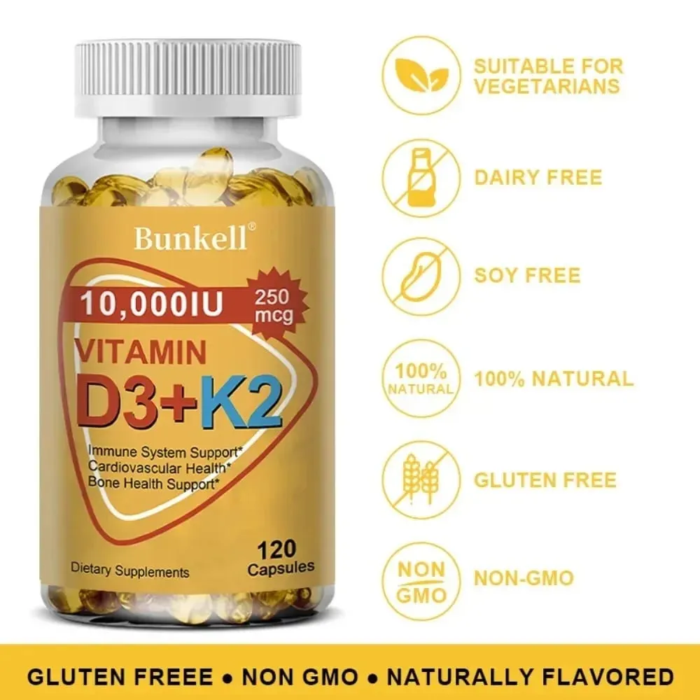 Natural Vitamin D3 K2 Softgels for Heart Joint and Bone Health D3 K2 Multivitamin Supplement