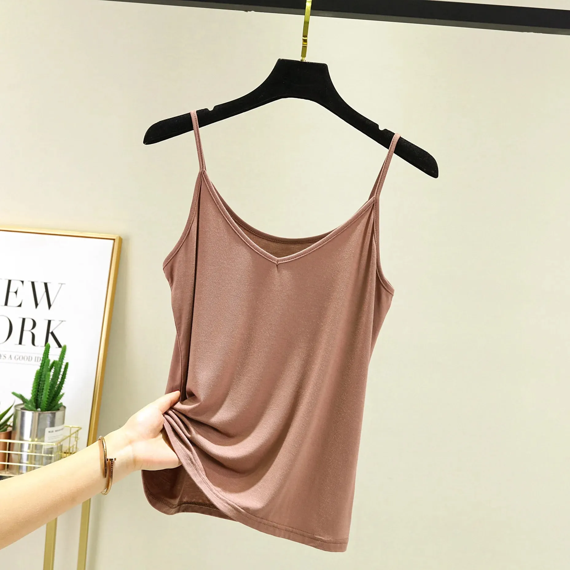 Spaghetti Strap tops Women Halter V Neck Camis Tank Solid color basic sleeveless Camisole Top