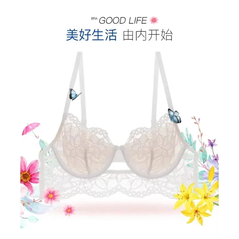 Sheer Mesh Bra Large Bust Minimizer Ultra Thin See Through Underwire Anti Sagging Push Up Sexy Lingerie Set Women S-XL MOYISU AB