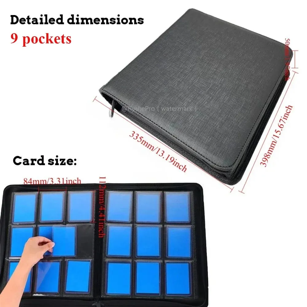 4 Pocket Toploader Binders TCG for PKM Holds 112+ 3"X4" Toploaders Leather Card Holder Double Sided Pockets for MTG PTCG Cards