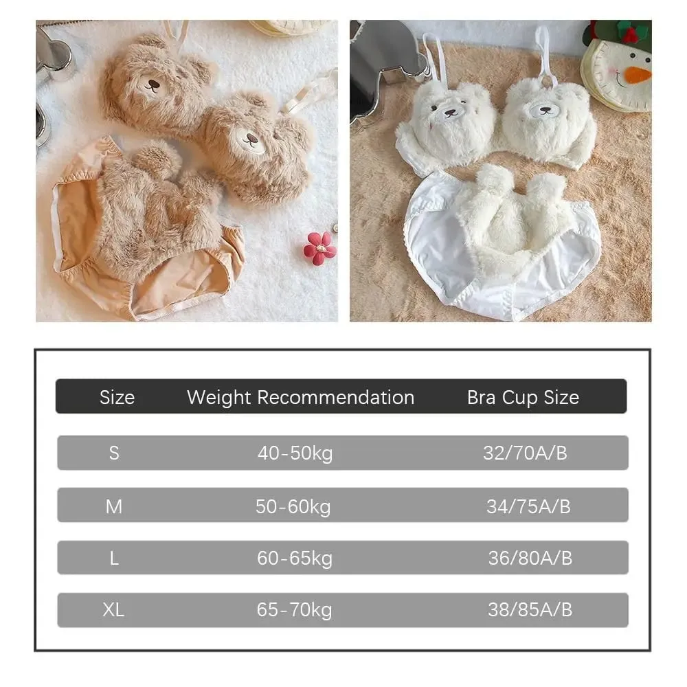 Cute Women Lingerie Set Cartoon Bear Soft Winter Bra & Brief Sets With Steel Ring Women Lingerie Girl