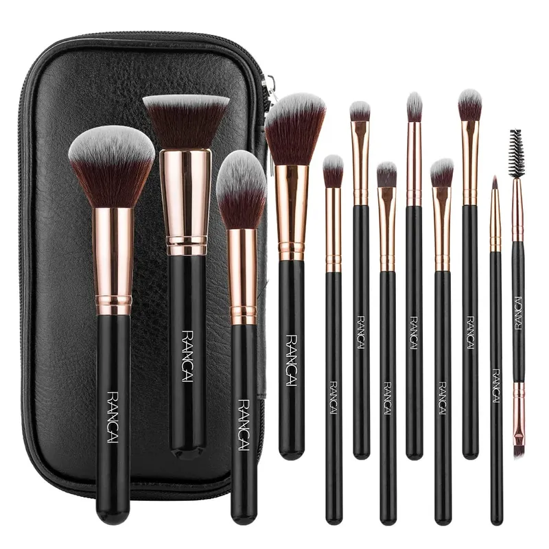 New 12pcs Black Cylinder Makeup Brush Set Black Gold Eyeshadow Brushes Multifunctional Makeup Tools