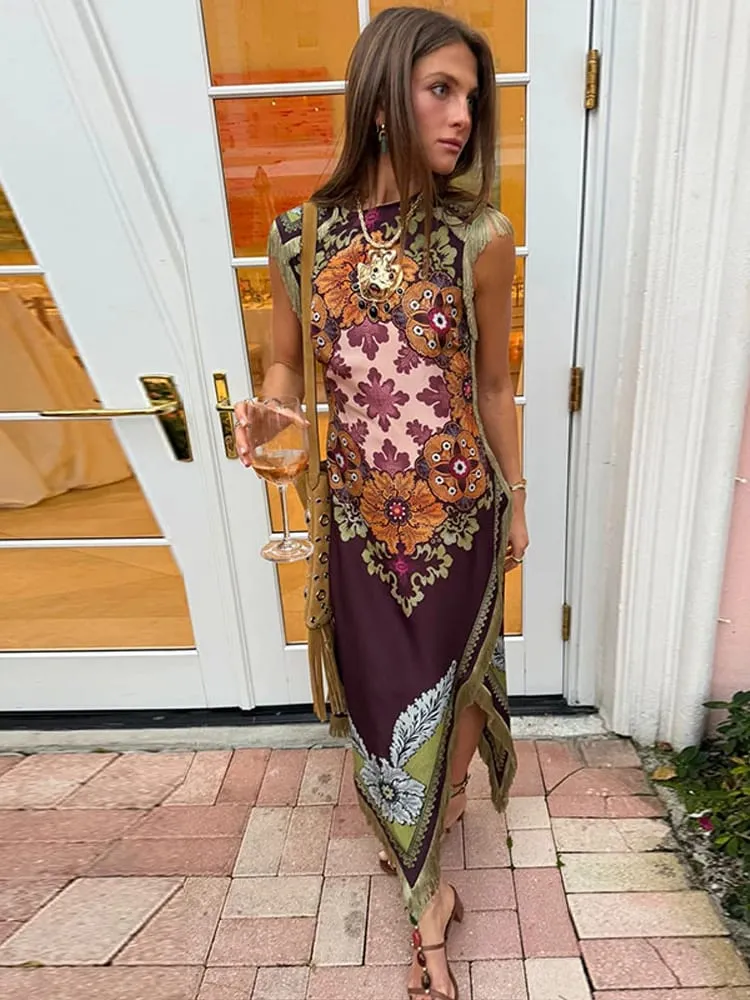 Elegante Gedruckt frauen Quaste Kleid Mit Fransen Ärmellose Dünne Unregelmäßige Party Abendkleider 2026 Frühling Sommer Dame Vestidos — image 2