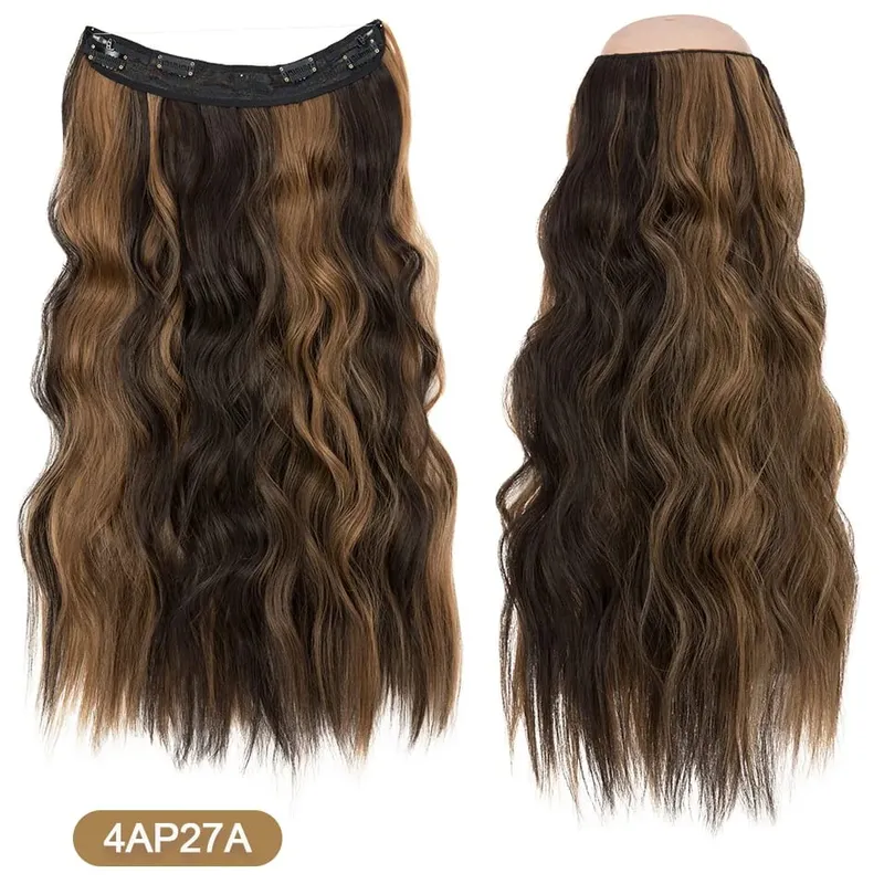 Synthetic Invisible Wire Hair Extensions Adjustable Long Clip in Wave Curly Secret Hairpiece for Women Fish Line Hair — image 11