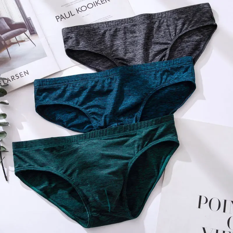 Men's Sexy Brief Ice Silk Elastic Quick Dry Cool Feel Underwear Youth Low-rise U Convex Pouch Sports Panties Comfortable Mankini