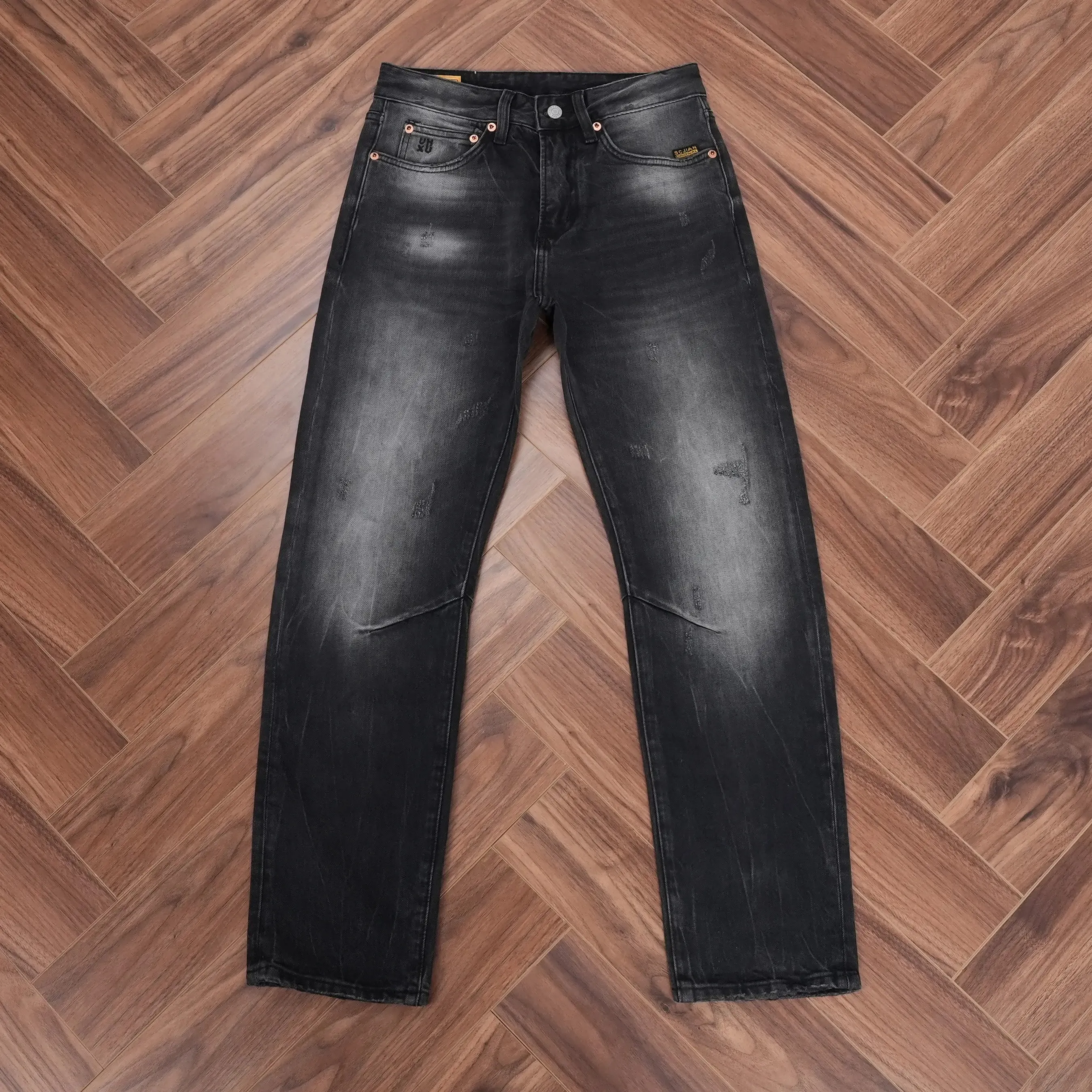 High Quality Spring Washed Blackgray Denim Jeans for Men Ripped Hole Distressed Design Regular Straight Comfortable Casual Pants