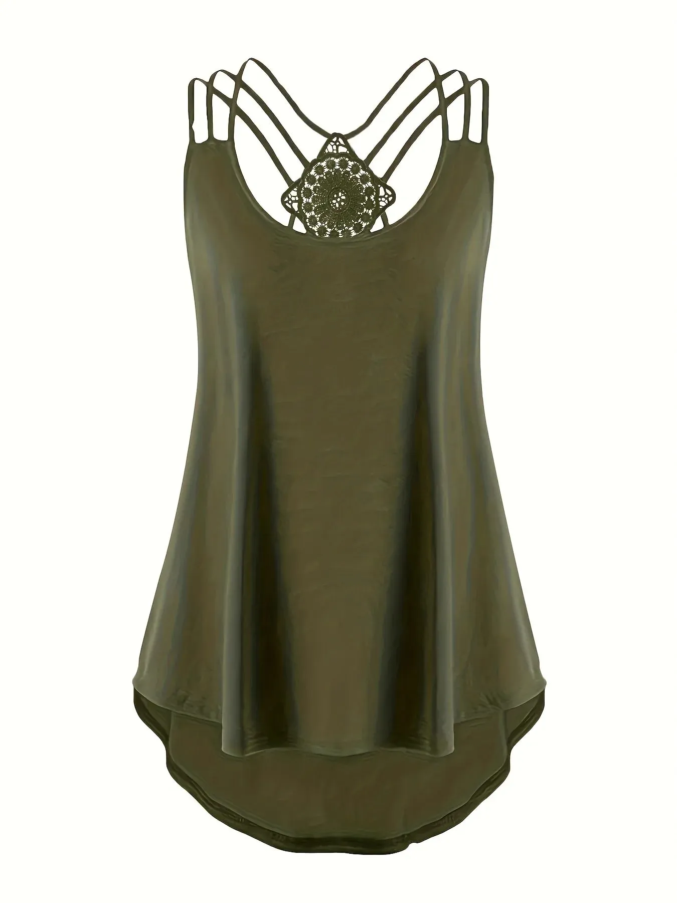 Plus Size Summer Fashion Solid Color Suspender Criss Cross Cami Tank Women's Oversized Slight Stretch Backless Casual Top
