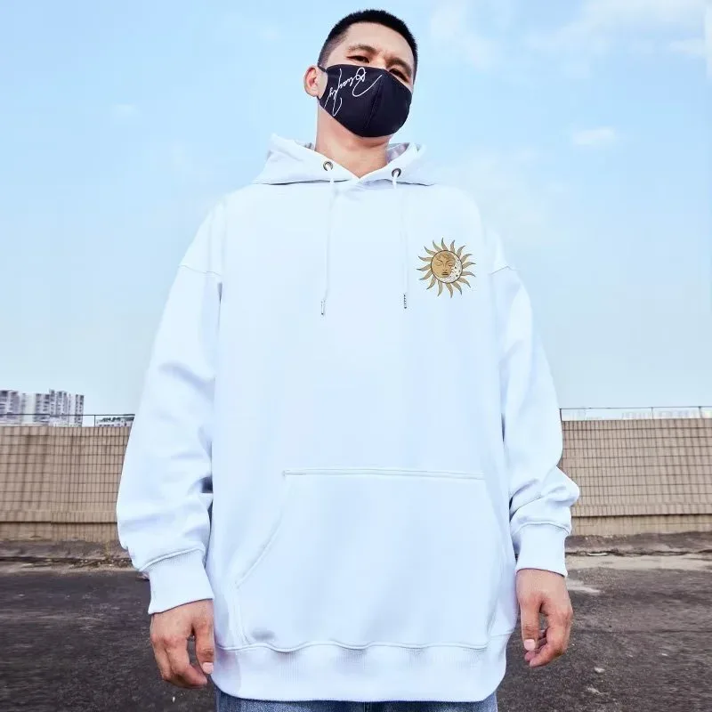 M-8XL oversized hoodies masculino americano sol lua flor impressão oversized hoodie solto moletom com capuz grande estudante — image 3