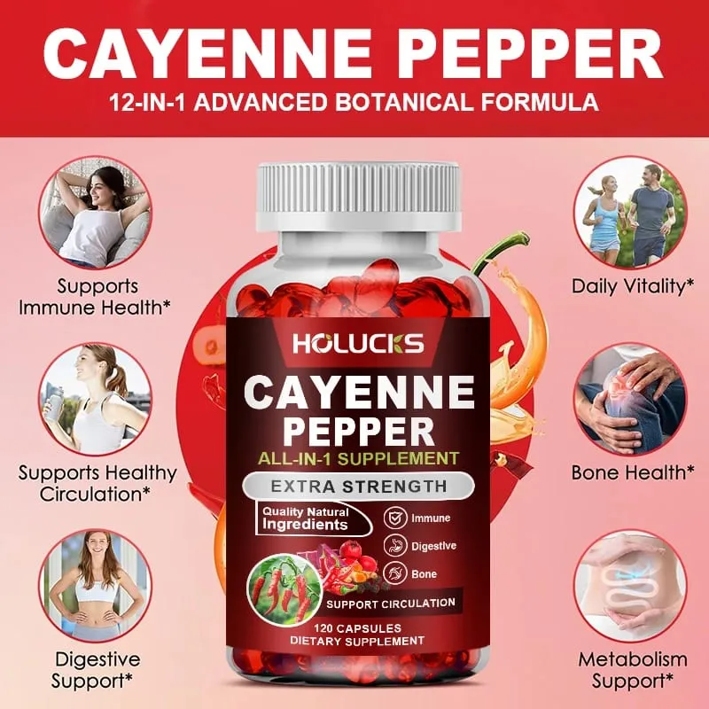 Les capsules de poivre de Cayenne soutiennent le métabolisme et la digestion Complément alimentaire végétalien sans OGM