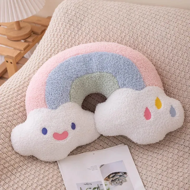 Soft Plush Rainbow Smile Pink Heart Pumpkin Throw Pillow Stuffed Hug Cushion Unicorn Plush Toy Massage Pillow for Girl Bedroom