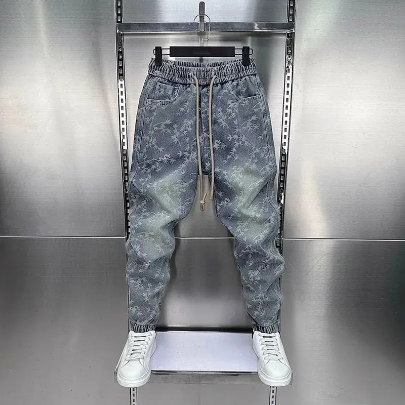 Jacquard American Classic Jeans Fashion Joints Harem Pants High Quality Loose Harajuku Straight-Leg Trousers Men Clothing