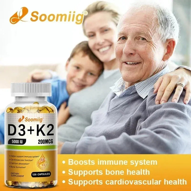 Vitamin D3 5000IU and 200 Mcg Vitamin K2 (MK-7) Capsules for Calcium Absorption Bone Regeneration Immune Support Easy To Melt