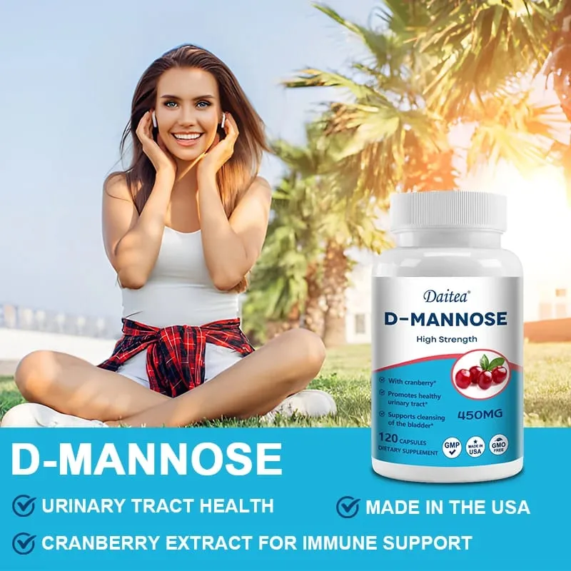 D-Mannose Capsules - with 1000mg Cranberry Extract - Cleanses Detoxifies Supports Urinary Tract Health