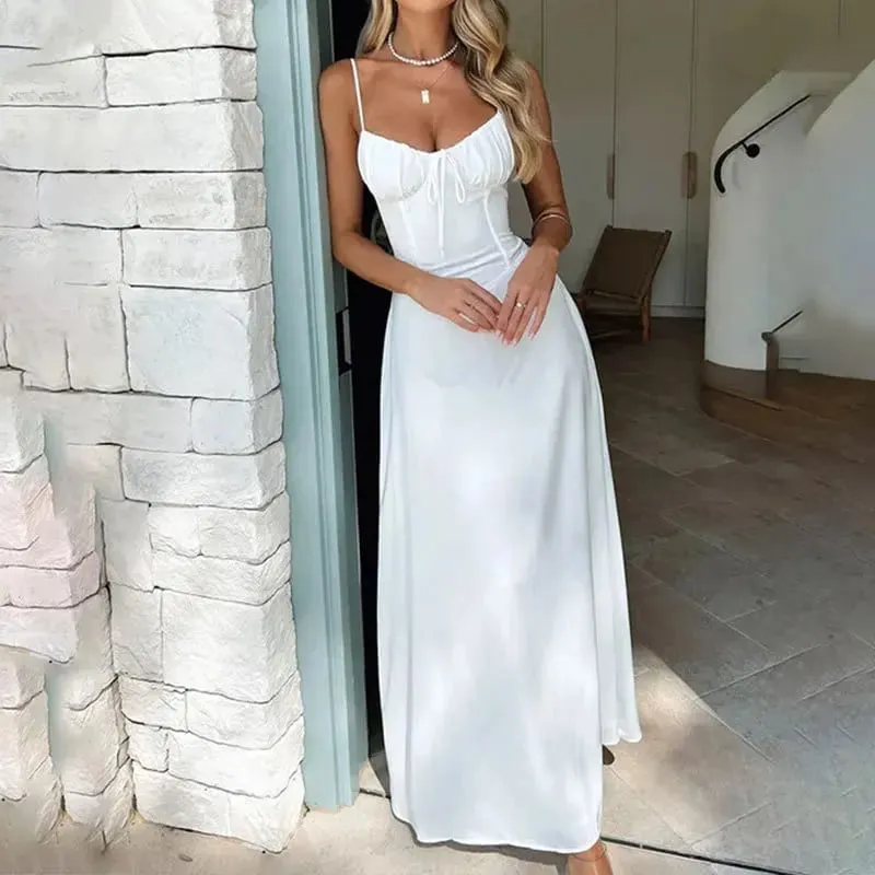 Novo vestido feminino elegante frente única linha A cor sólida vestido midi elegante vestido de noite perfeito para festas e roupas de verão