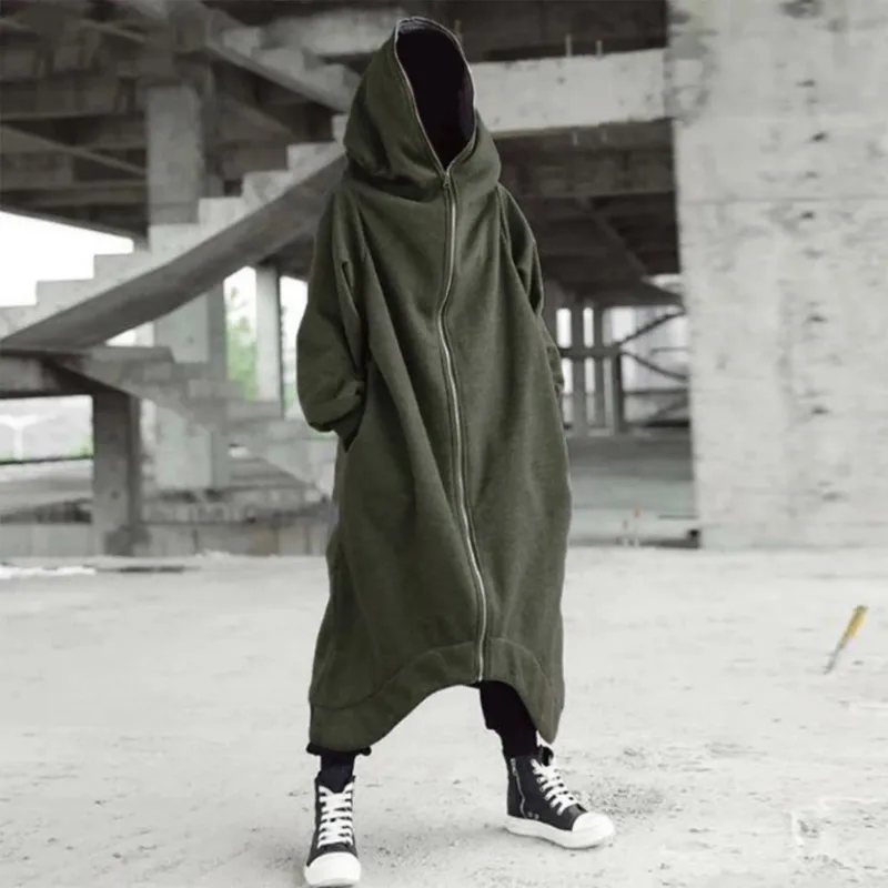 Men's Oversized Hoodies Outerwear Harajuku Fashion Dark Full Body Zip Up Hooded Sweatshirt Fashion Long Hooded Pullovers худи