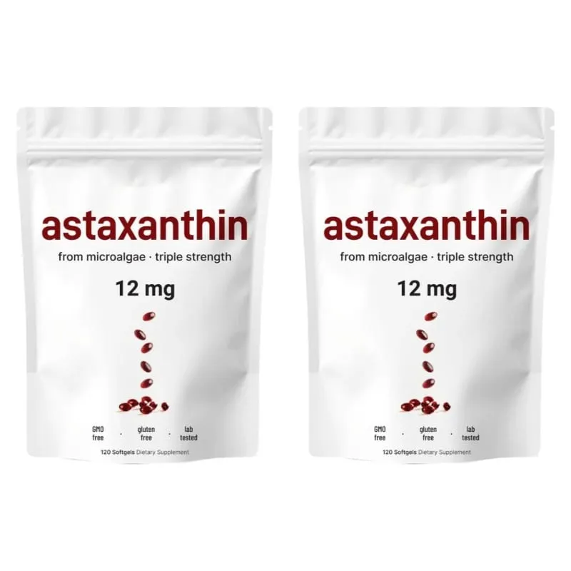 Astaxanthin 12 Mg Gelatin Softgels From Microalgae Antioxidant Support Gluten Free GMO Free Easy To Swallow 120 Softgels