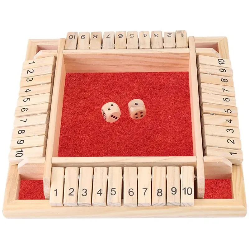 Deluxe Four Sided 10 Numbers Shut The Box Board Game Set Toy Dice Party Club Drinking Games for Adults Families — image 7